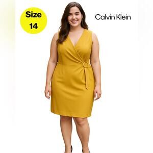 🤩CALVIN KLEIN 🤩Marigold Sheath Dress with Wrap Ring Detail 💫 Size 14